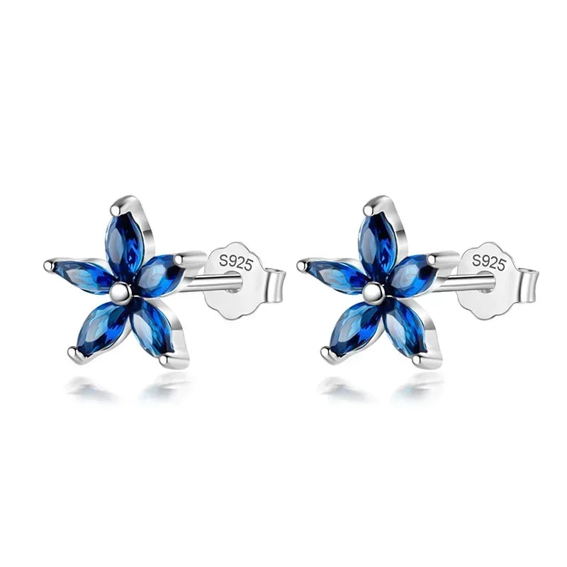 TrustDavis Original Sterling Silver Blue Green Purple CZ Flower Stud Earrings For Women Daughter Girls Fine S925 Jewelry DS4147