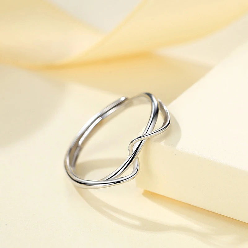 TrustDavis Real 925 Sterling Silver Women's Fashion Simple Geometric Cross-line Ring for Women Girls Fine Jewelry Gift DS4672