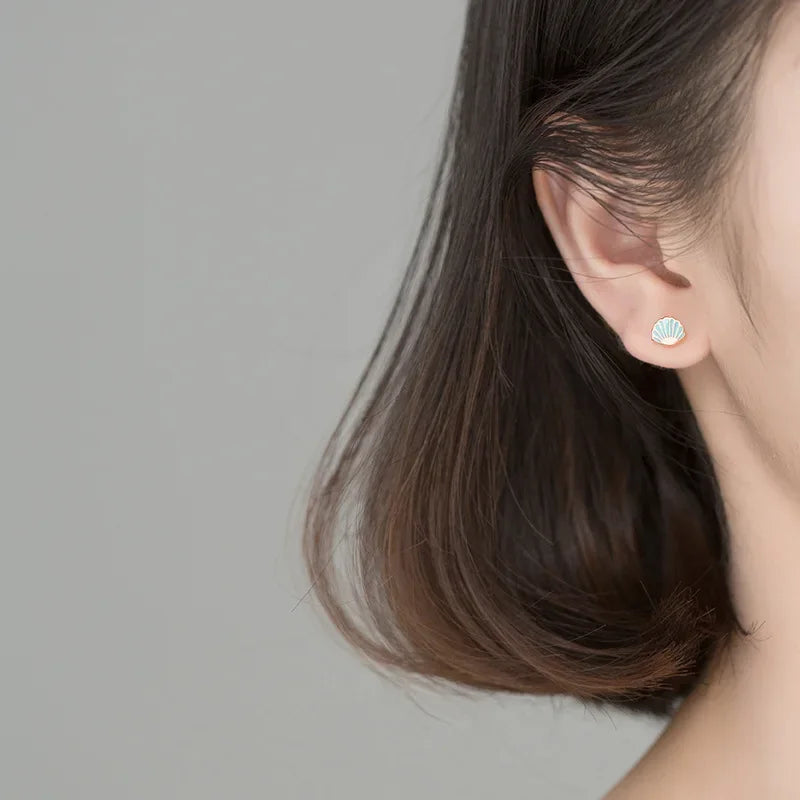 Blue Shell Charm Stud Earrings DB992