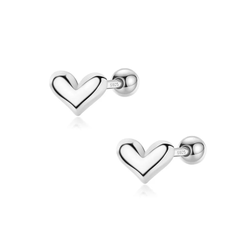 Trustdavis 100% 925 Sterling Silver Heart Screw Stud Earrings For Women Children Baby Girls Kids Mini Minimalist Jewelry DA77