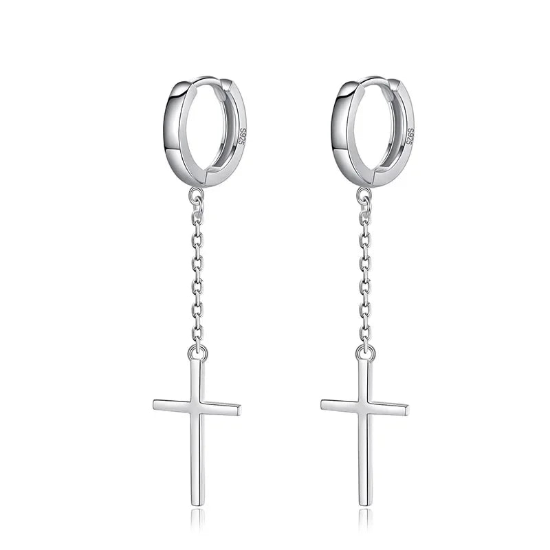 TrustDavis Real 925 Sterling Silver Fashion Cross Chain Hoop Earring For Women Wedding Party Fine S925 Jewelry DA2129