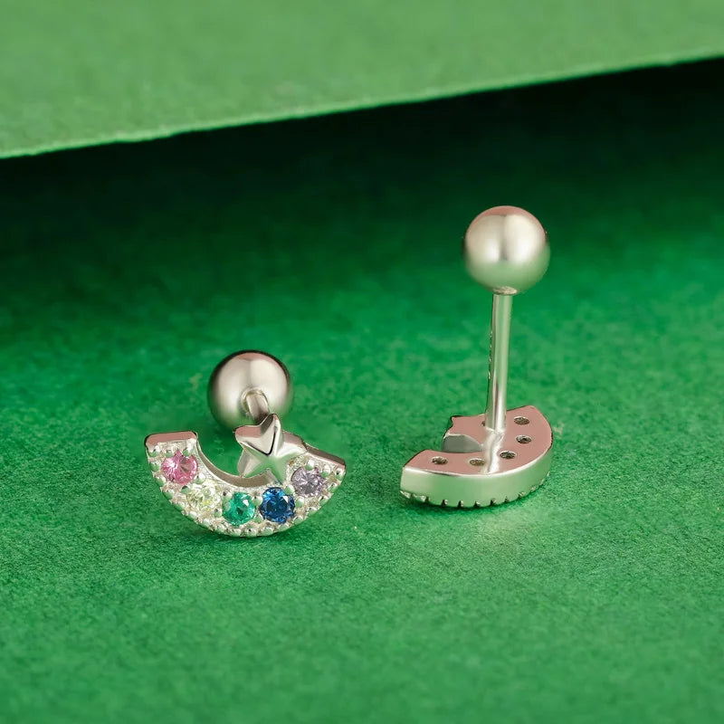 Trustdavis Real 925 Sterling Silver Colored Zircon Star Stud Earrings Women Mum Daughter Birthday Party Gift Jewelry DS4383