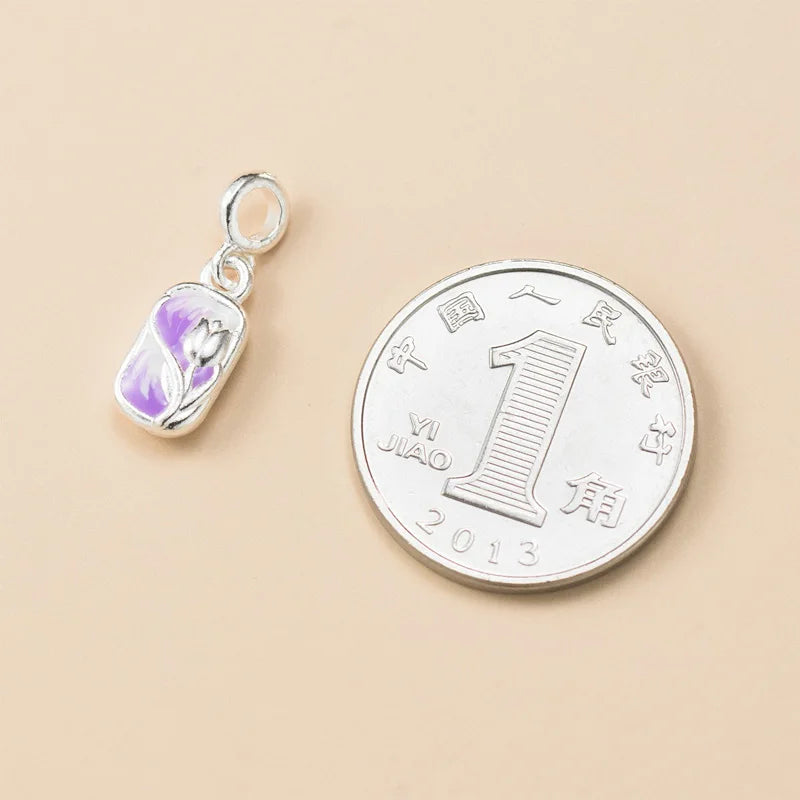 TrustDavis 925 Sterling Silver Fashion Classic Cute Square Tulip Pendant DIY Necklace Bracelet Accessories Fine Jewelry DZ1843