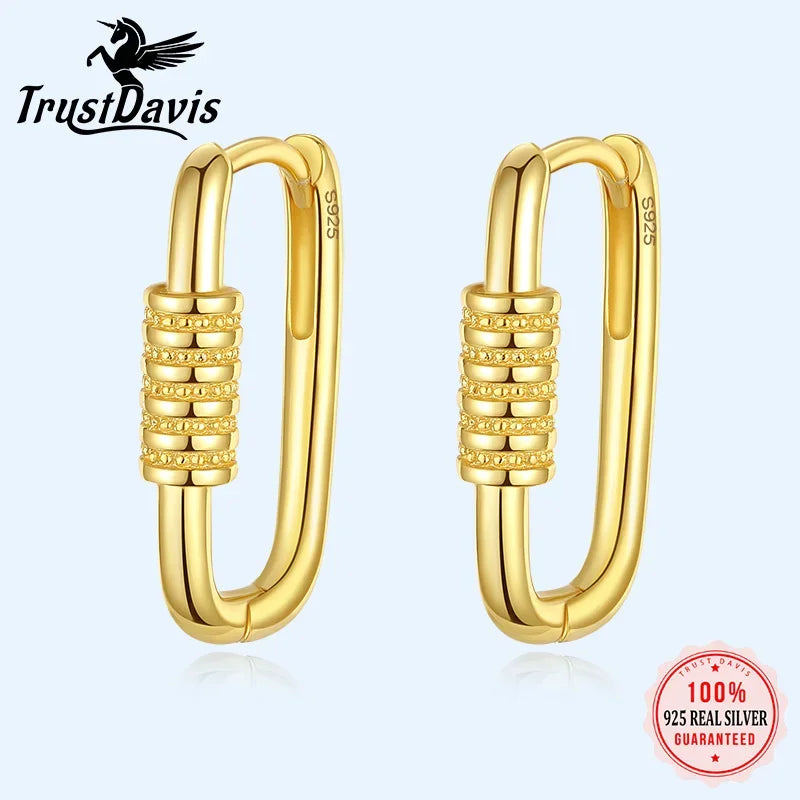 TrustDavis Real 925 Sterling Silver 2022 Cute Rectangle Charm Hoop Earrings For Daughter Girls Birthday Gift Fine Jewelry DG0075