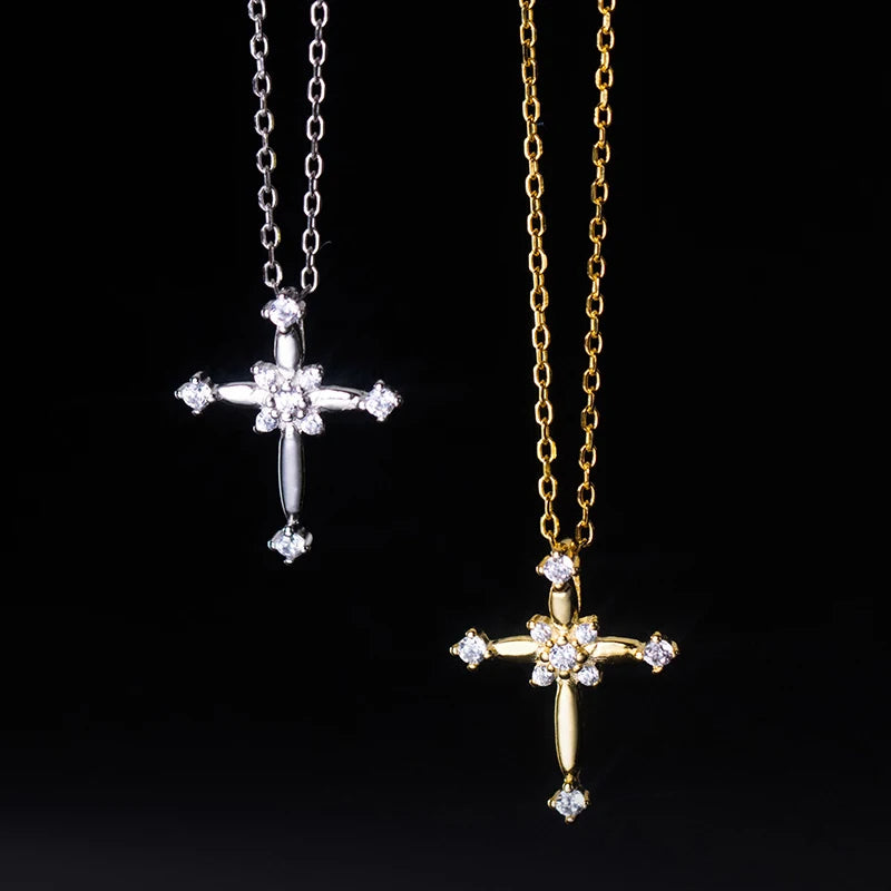 TrustDavis Real 925 Sterling Silver Fashion Sweet CZ Cross Pendant Necklace For Women Wedding Anniversary Jewelry DS3471
