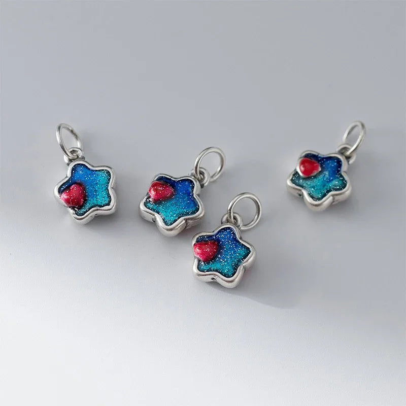 TrustDavis Real 999 Sterling Silver Fashion Star Charm Pendant Handmade DIY Accessories Wholesale DZ1678