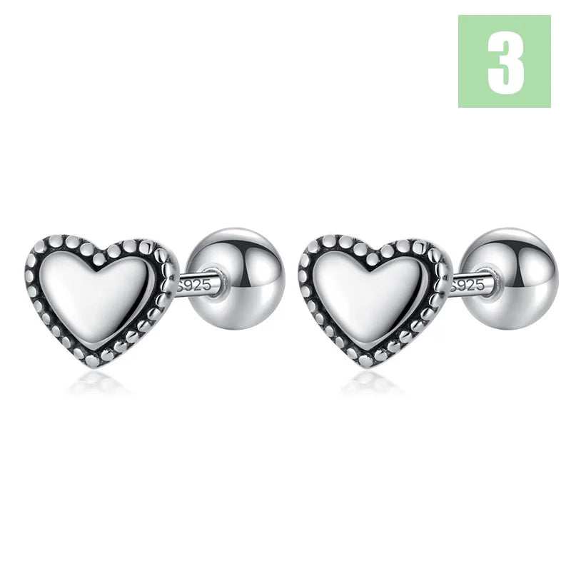TrustDavis Real 925 Sterling Silver Heart Little Daisy Round Screw Stud Earrings for Women Wedding Trendy Fine Jewelry DS3473