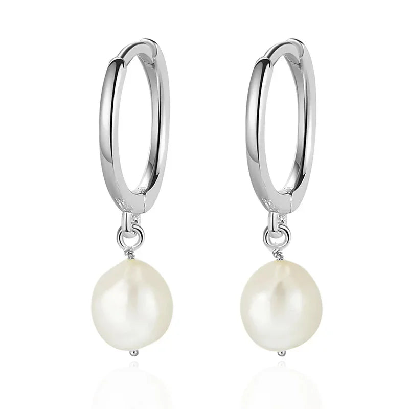 TrustDavis Real 925 Sterling Silver Earring Baroque Irregular Freshwater Pearls Hoop Earring For Women Wedding Jewelry DA2637