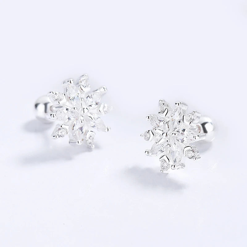 TrustDavis Real 925 Sterling Silver 2022 Sweet Snowflake CZ Screw Stud Earrings For Daughter Girls Christmas Gift Jewelry DG0061