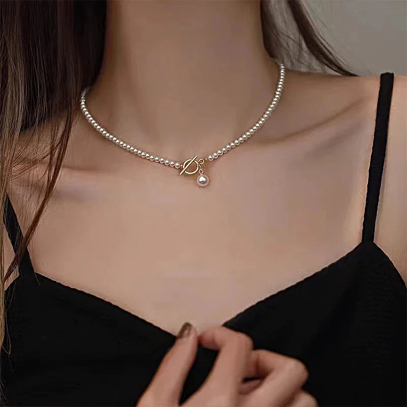 Pearl Necklace with OT Clasp for Women Daily Wear Jewelry Gift DS4976