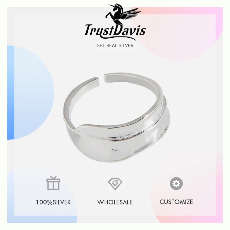 TrustDavis Real 925 Sterling Silver Geometric Leaves Adjustable Ring for Women Party Fine Jewelry DD1225
