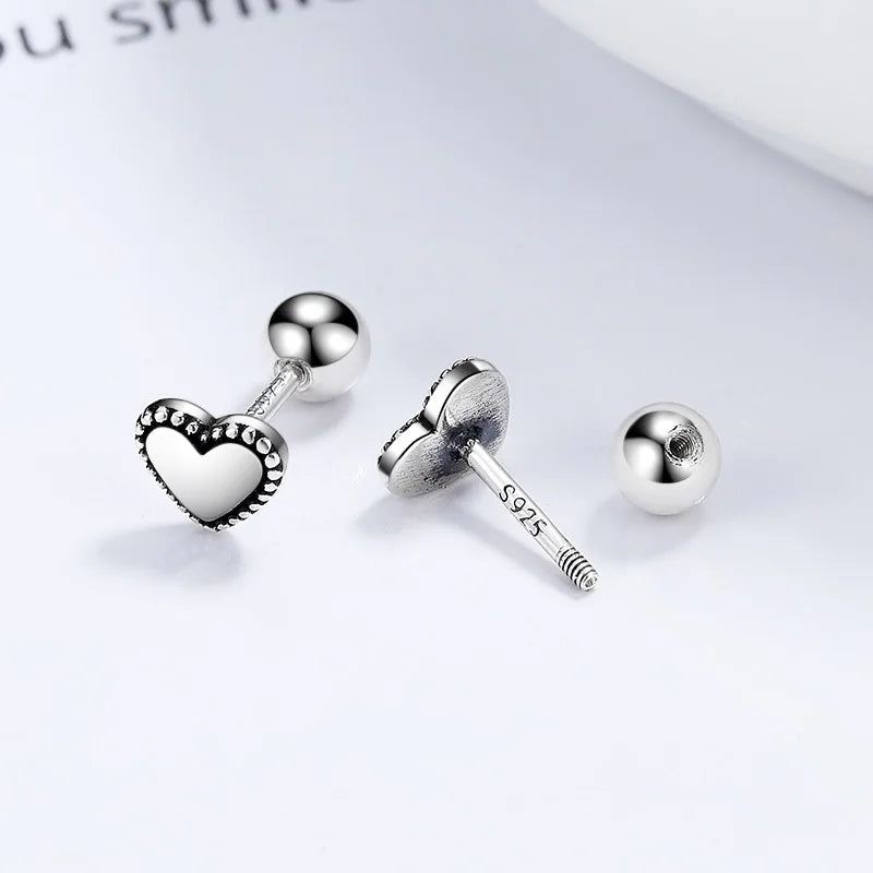 TrustDavis Real 925 Sterling Silver Heart Little Daisy Round Screw Stud Earrings for Women Wedding Trendy Fine Jewelry DS3473