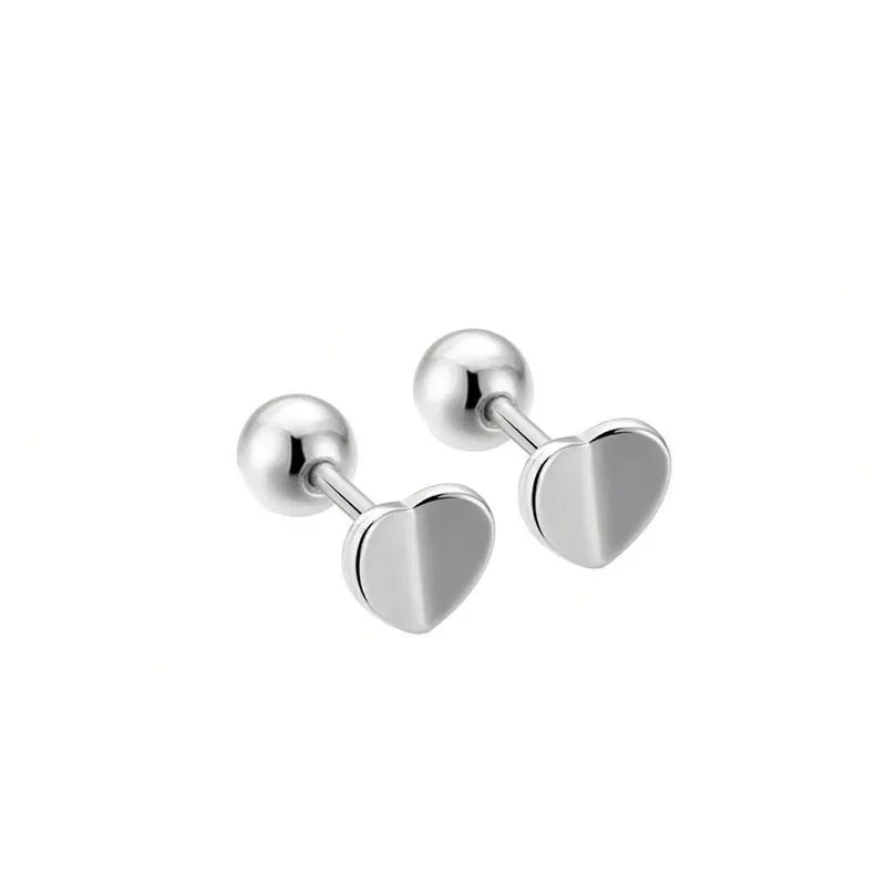 TrustDavis Real 925 Sterling Silver Romantic Heart Bead Screw Stud Earrings For Women Wedding Minimalist Fine Jewelry DS1155