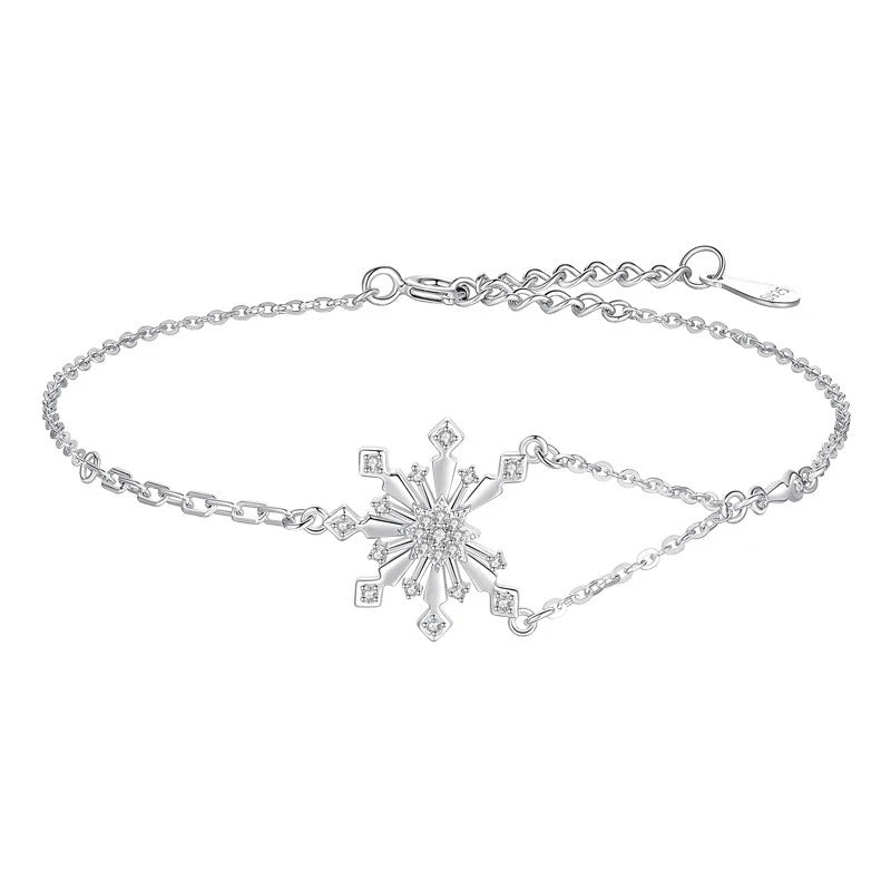 TrustDavis Girls 925 Sterling Silver Fashion Simple Snowflake Zircon Bracelet for Women Girl Christmas Gift Fine Jewelry DS4695