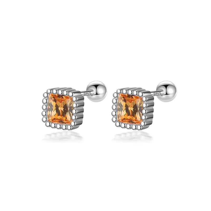 TrustDavis 100% 925 Sterling Silver Square Zircon CZ Screw Stud Earrings for Daughter Girls Fine Jewelry Gift DF2043