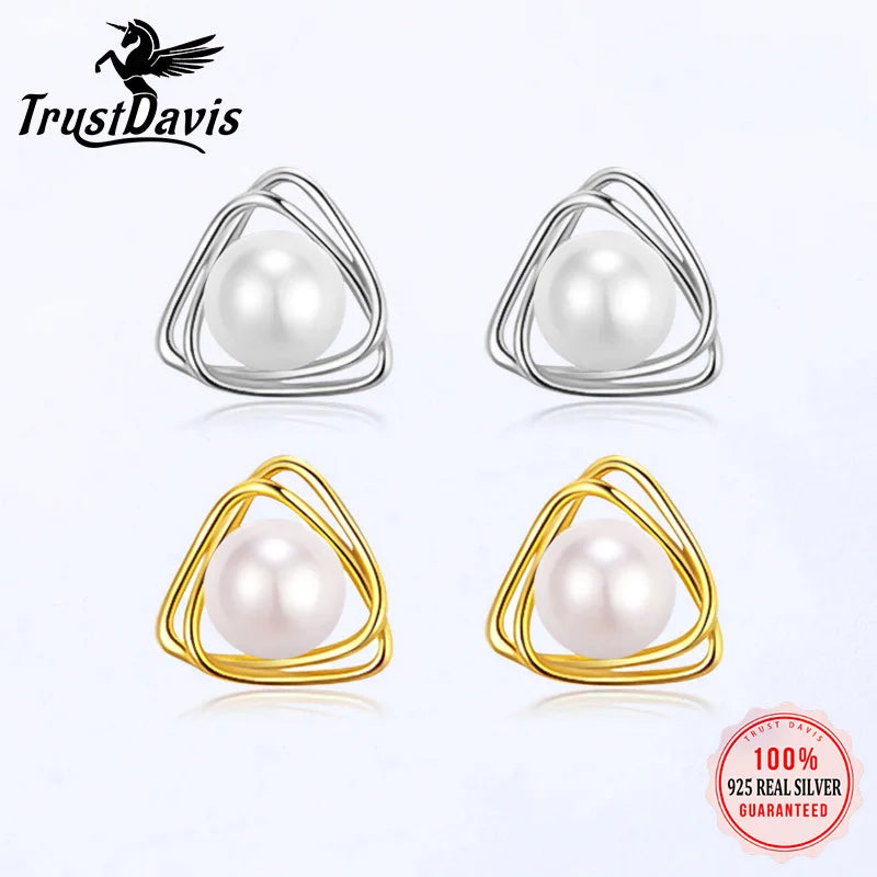 Geometric Pearl Triangle Line Stud Earrings DS3481
