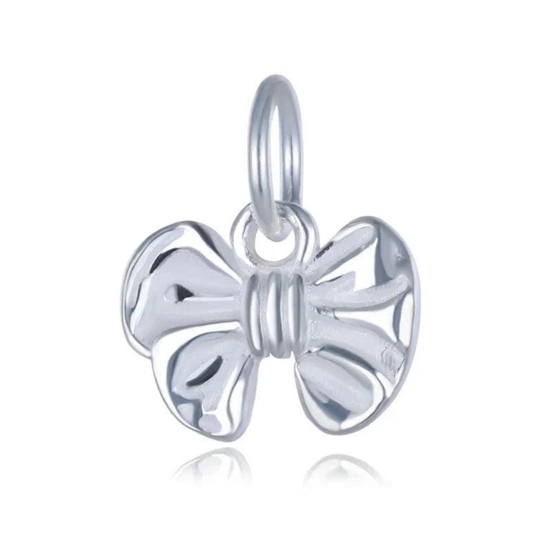 TrustDavis Real 925 Sterling Silver Sweet Bow Knot Pendant Handmade DIY FIT Necklace Bracelet Accessories Fine Jewelry DZ622