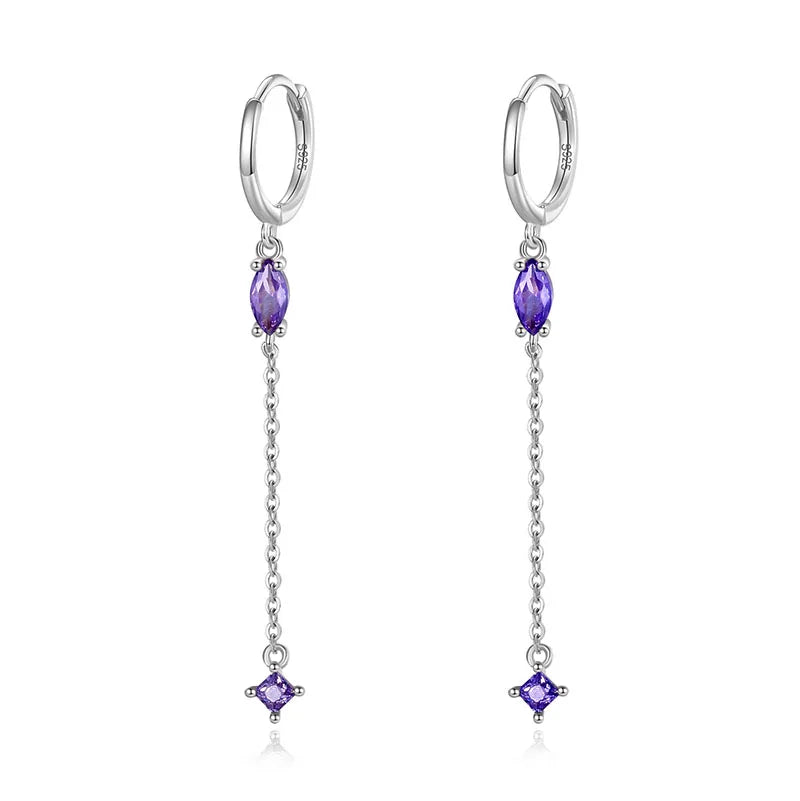TrustDavis Real 925 Sterling Silver Fashion Colour Zircon Tassel Chain Hoop Earring For Women Wedding Party Fine Jewelry DA2707