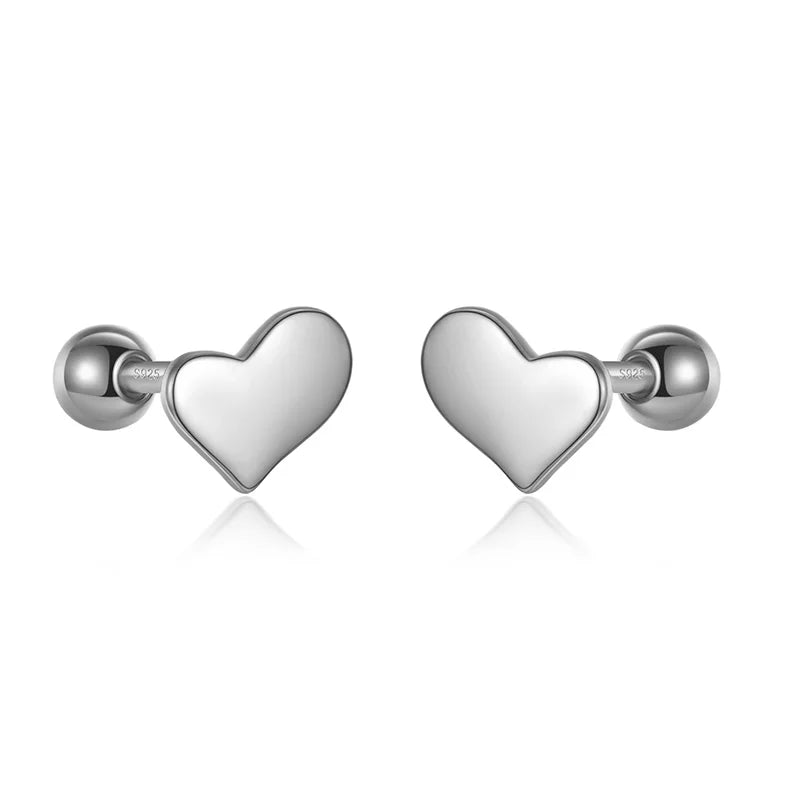Trustdavis 100% 925 Sterling Silver Heart Screw Stud Earrings For Women Children Baby Girls Kids Mini Minimalist Jewelry DA77