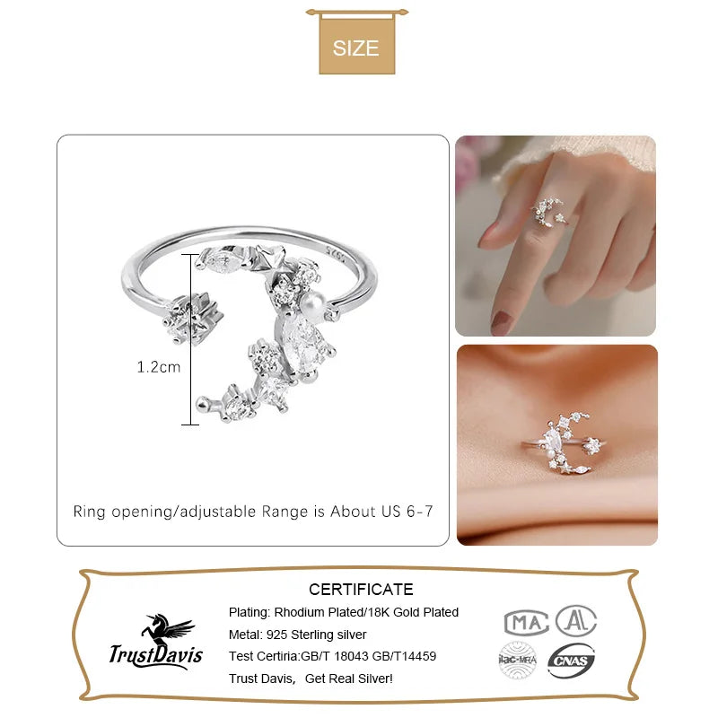 TrustDavis Real 925 Sterling Silver Fashion Twinkling Moon Ring Necklace For Women Wedding Anniversary Gift 925 Jewelry DS1348