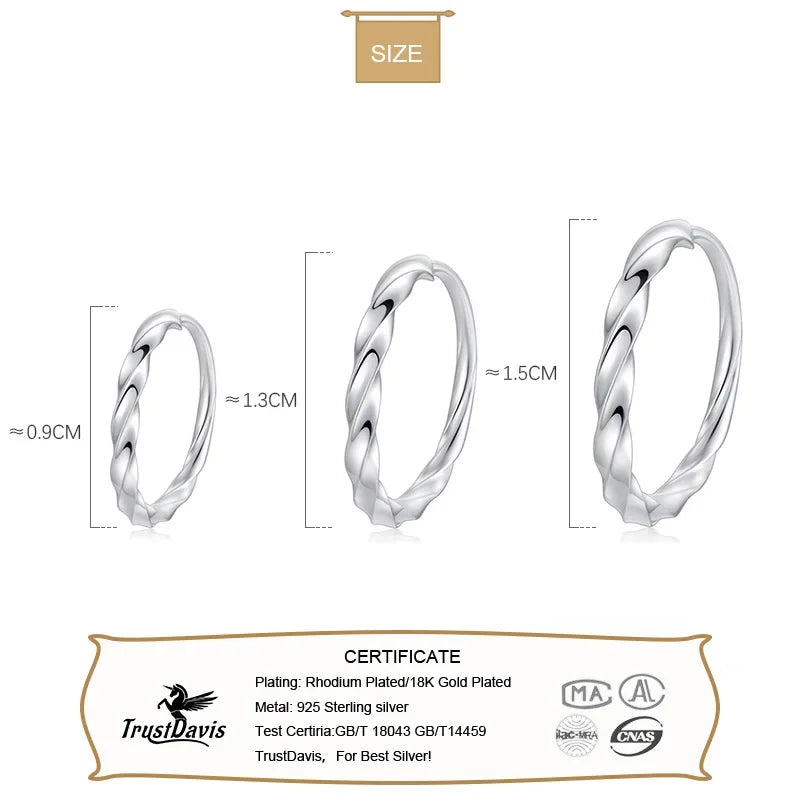 Trusta Genuine 925 Sterling Silver Fashion Sweet Creative Twist Hoop Earring For Women Girl Piercing Earing Jewelry Gift DS2347