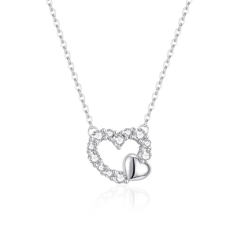 TrustDavis 925 Sterling Silver Women's Fashion Zircon Heart Hollow Earrings and Necklace Set for Women Girls Jewelry Gift DS4432