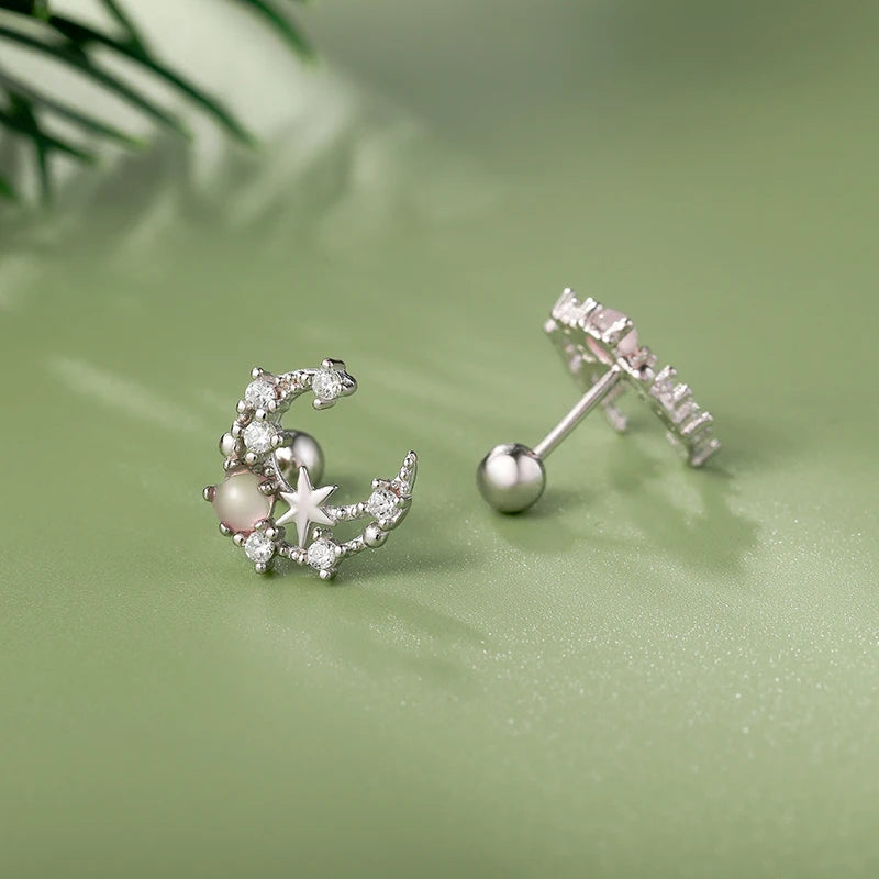 Moon Star CZ Screw Stud Earrings DS4596