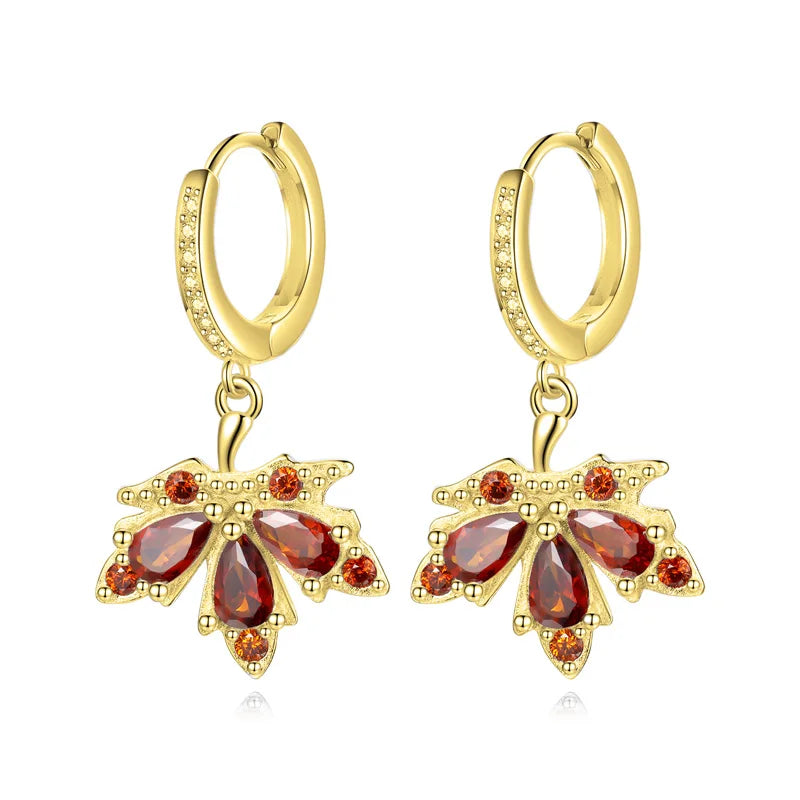 Trustdavis Real 925 Sterling Silver Sweet Fashion Maple Leaves Hoop Earrings Women Girls Birthday Party Gift Jewelry DS4141