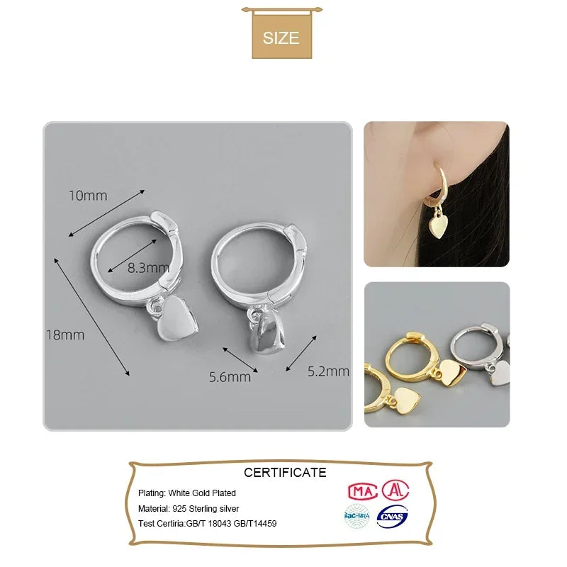TrustDavis Authentic 925 Sterling Silve Fashion Romantic Heart Charm Hoop Earrings For Women Wedding Party Fine Jewelry DA2114