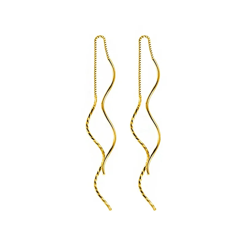 TrustDavis New Fashion 925 Sterling Silver Beads Waves Ear Line Dangle Earrings For Women Wedding Party Jewelry Gift DA940