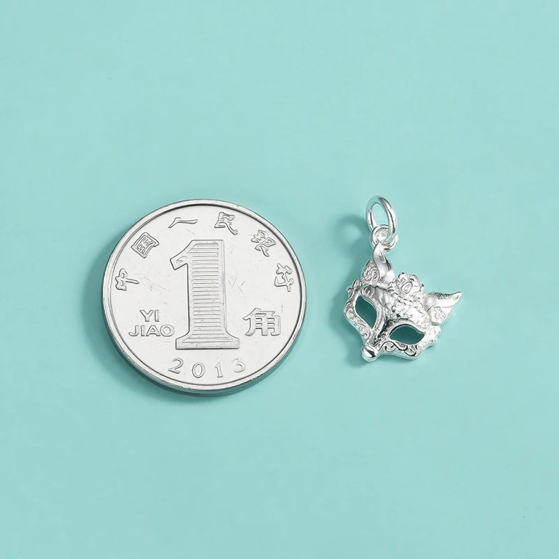 TrustDavis Real 925 Sterling Silver Personality Fine Cute Fox Mask Charm Pendant Handmade DIY Accessories Jewelry DZ1814