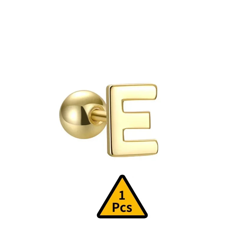 TrustDavis Real 925 Sterling Silver Stud Earrings 26 Letter CZ Screw Beads For Women Children Baby Minimalist Jewelry DA2559