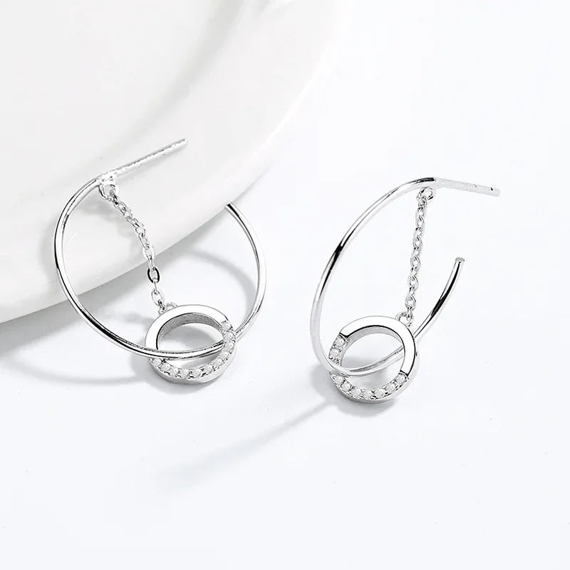 TrustDavis Real 925 Sterling Silver Fashion Semicircle Round Tassel Stud Earrings For Women Wedding Party Fine Jewelry DA2506