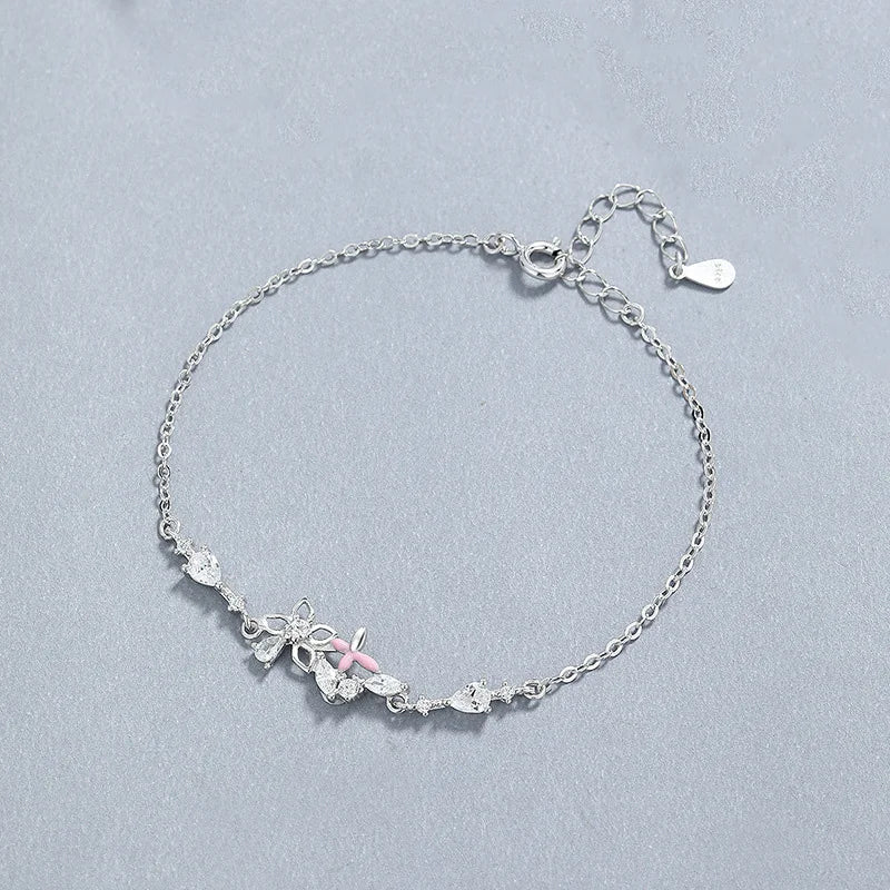 TrustDavis Flower Zircon Bracelet 925 Sterling Silver Sweet Fashion Bracelet for Women Wedding Birthday Fine S925 Jewelry DS4129