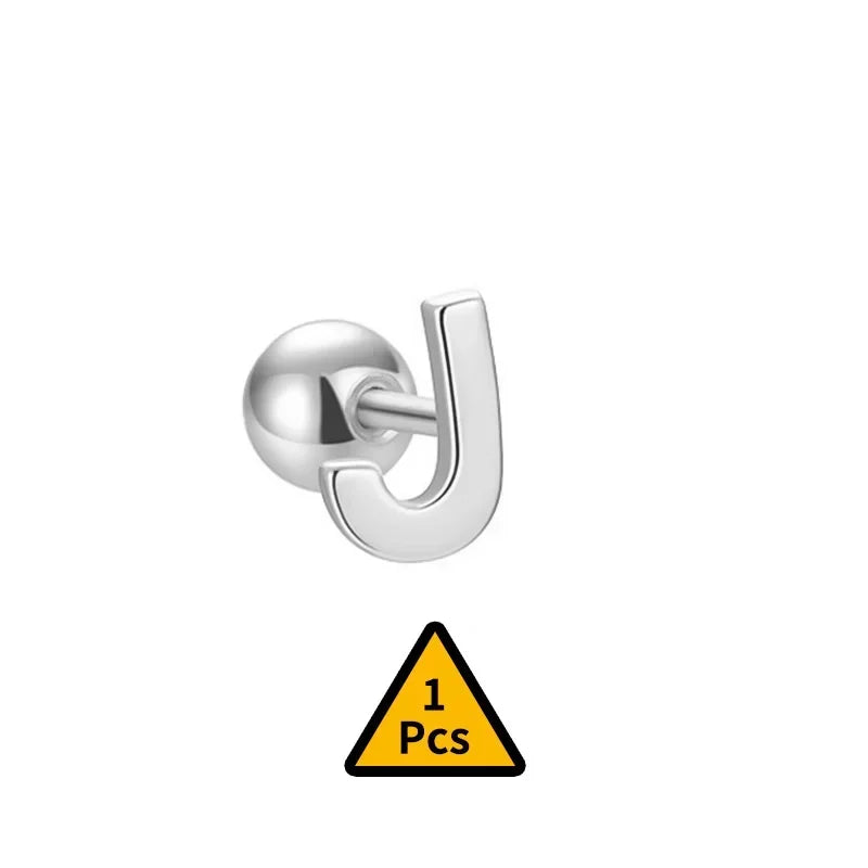 TrustDavis Real 925 Sterling Silver Stud Earrings 26 Letter CZ Screw Beads For Women Children Baby Minimalist Jewelry DA2559