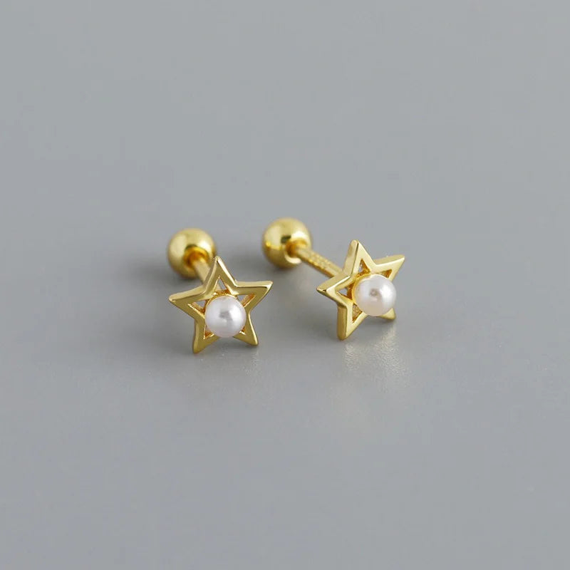 Pendientes TrustDavis de Plata de Ley 925 a la moda para mujer, pendientes simples con forma de estrella y perla para mujer y niña, regalo de joyería DS4329