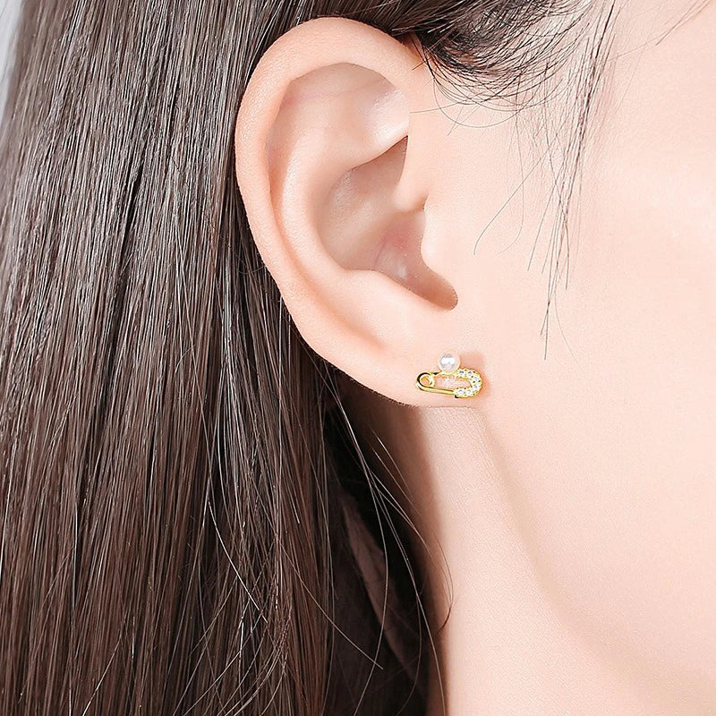 TrustDavis 925 Sterling Silver Women's Fashion Simple Pearl Paper Clip Stud Earrings for Women Girls Jewelry Gift DS4296