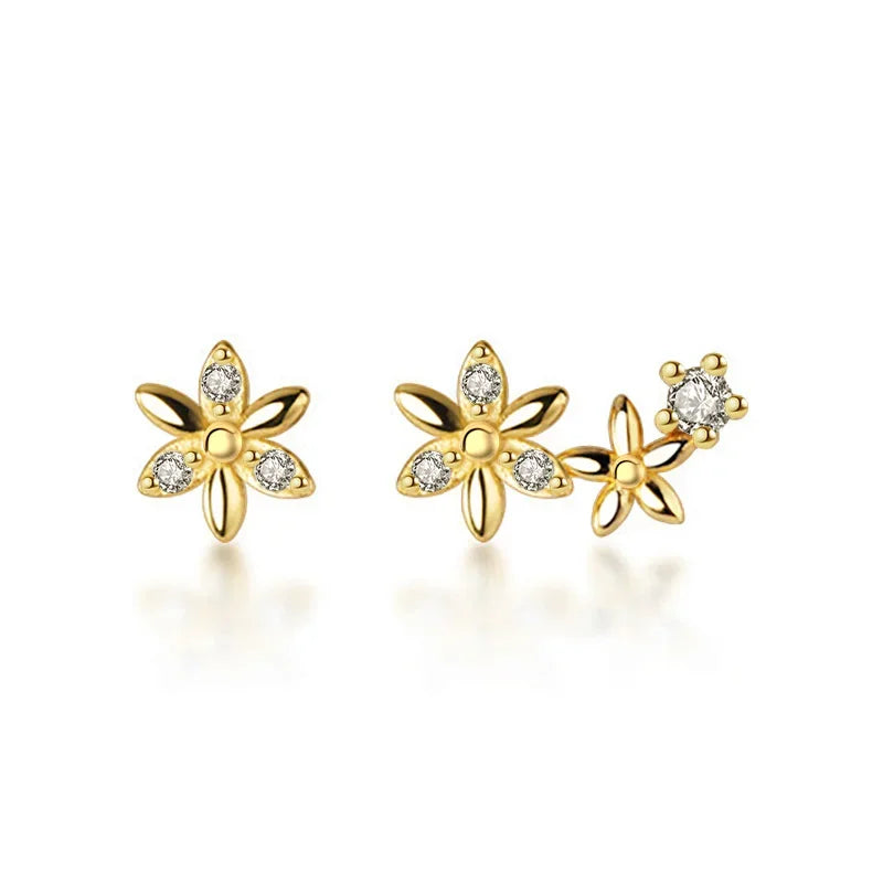 TrustDavis 925 Sterling Silver Fashion Asymmetric Flower Shiny CZ Stud Earrings for Women Wedding Party Earring Jewelry DA1018