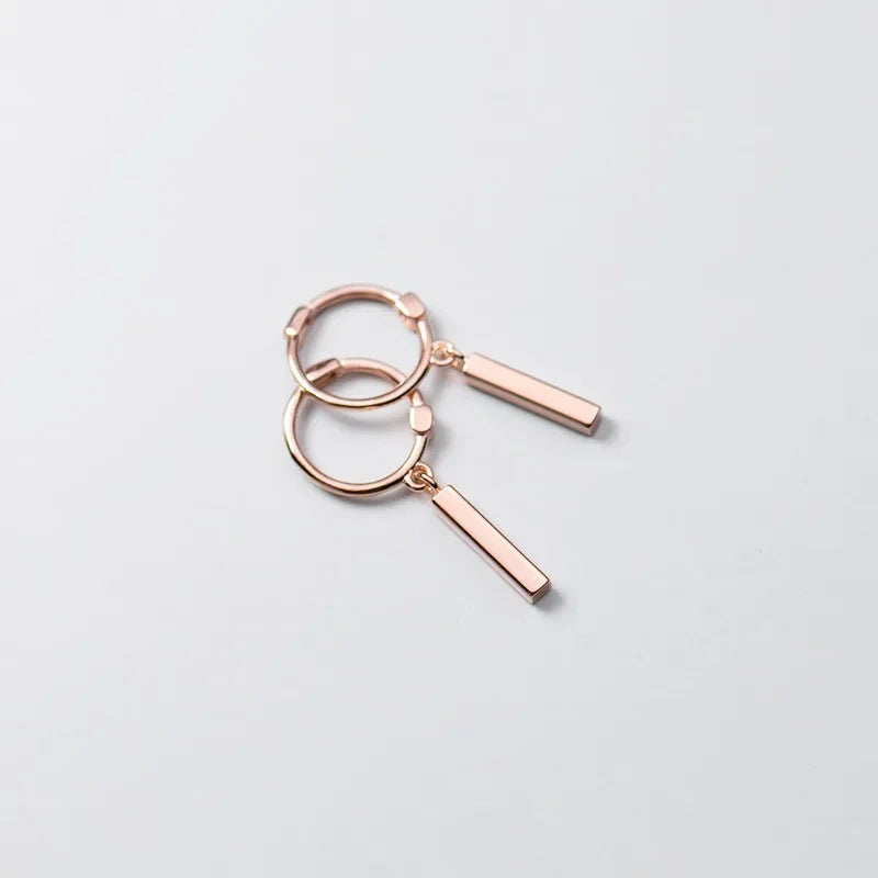 TrustDavis Genuine 925 Sterling Silver Square Stick Dangle Hoop Earring For Women Wedding Party birthday Fine Jewelry DA1223