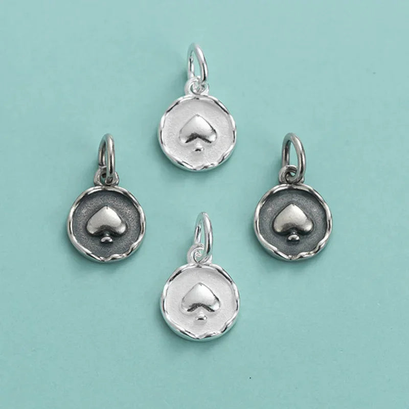 TrustDavis Real 925 Sterling Silver Cute Round Heart Medallion Pendant Handmade DIY Necklace Accessories Fine Jewelry DZ1142