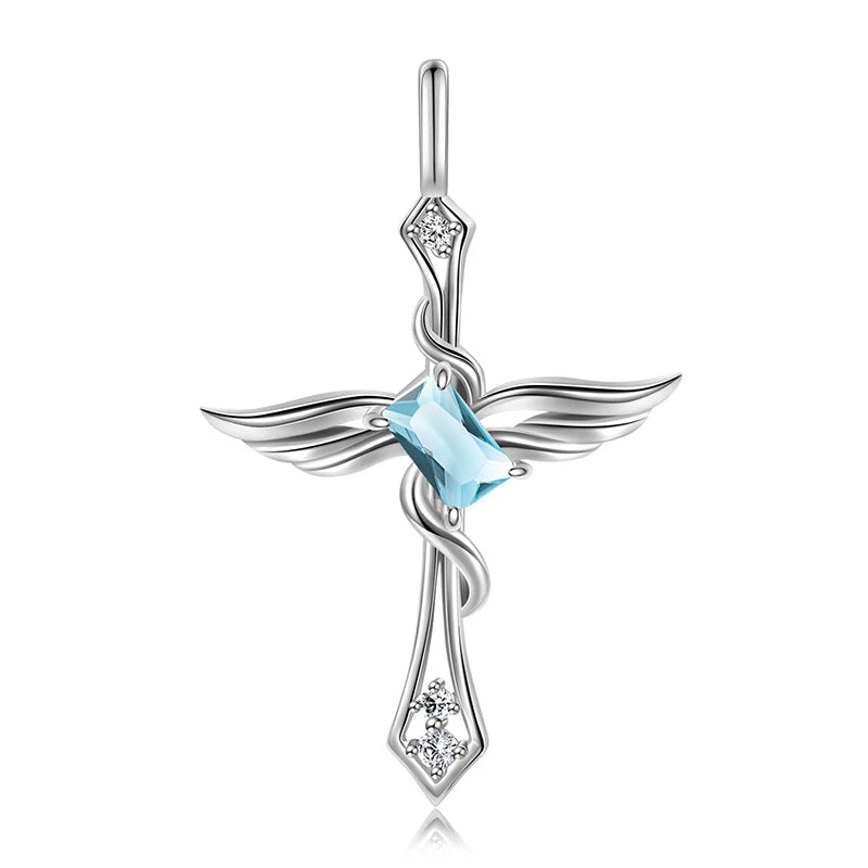 TrustDavis Real 925 Sterling Silver Women's Birthday Necklace Angel Wing Cross Necklace for Women Birthday Gift Jewelry DS4213