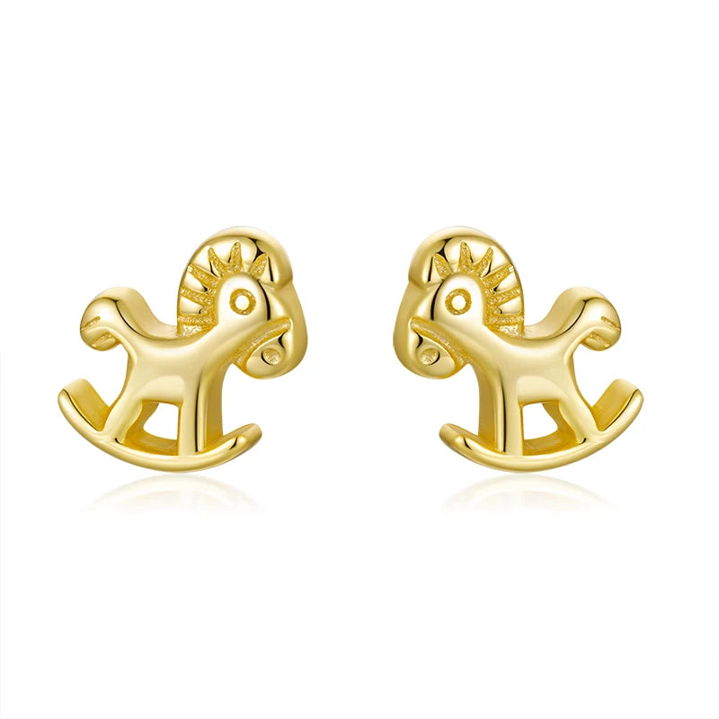 TrustDavis Real 925 Sterling Silver Sweet Trojan Horse Screw Stud Earrings For Daughter Girls Birthday Gift Fine Jewelry DG0159