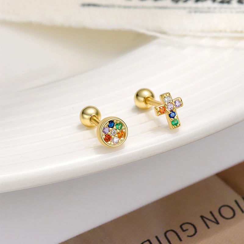Zirconia Cross Screw Earrings DS4710