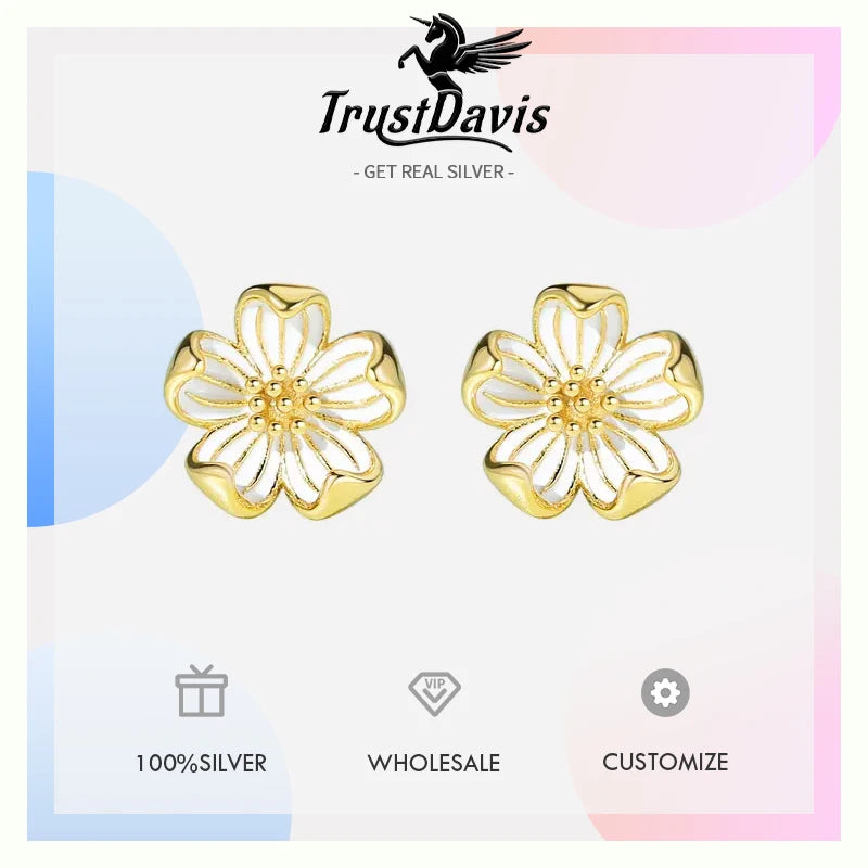 TrustDavis Real 925 Sterling Silver Daisy Flower Necklaces Bracelet Stud Earring For Daughter Girls Birthday Gift Jewelry LB090