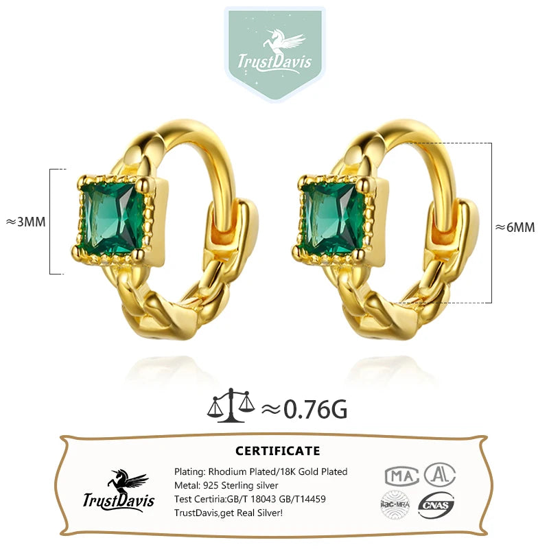 TrustDavis Girls 925 Sterling Silver Geometric Zircon Mini Hoop Earrings for Girls Wedding Party Fine S925 Jewelry DS4627