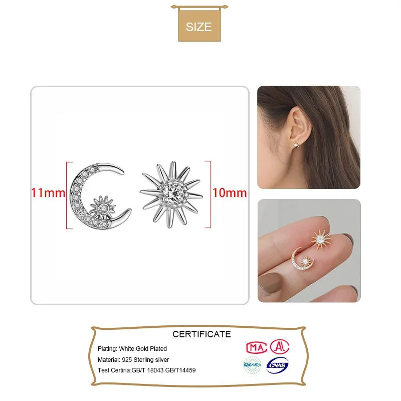 TrustDavis Real 925 Sterling Silver Sweet Asymmetry Dazzling CZ Moon Star Stud Earring For Women Party Fine Jewelry Gift DB1235