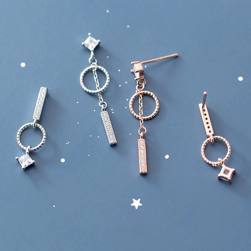 Sweet Asymmetric Round Stick Chain Stud Earrings DA638
