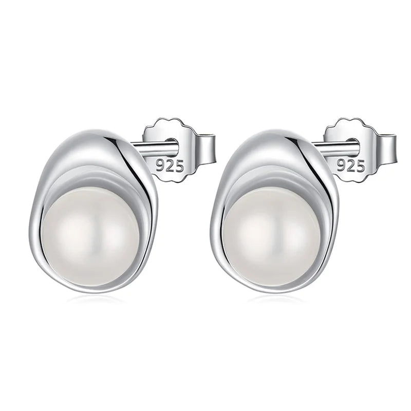 TrustDavis Elegant Real 925 Sterling Silver Pearls Stud Earrings for Women Lady Teen Fine S925 Jewelry Wholesale DS3746