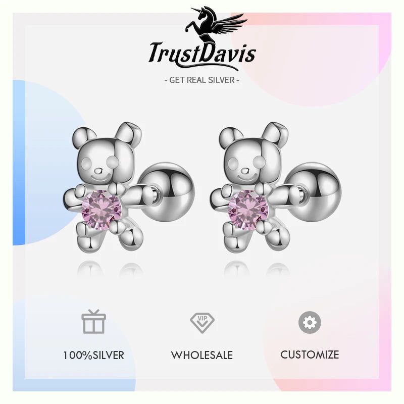 Cute Pink Diamond Bear Stud Earring DB1428