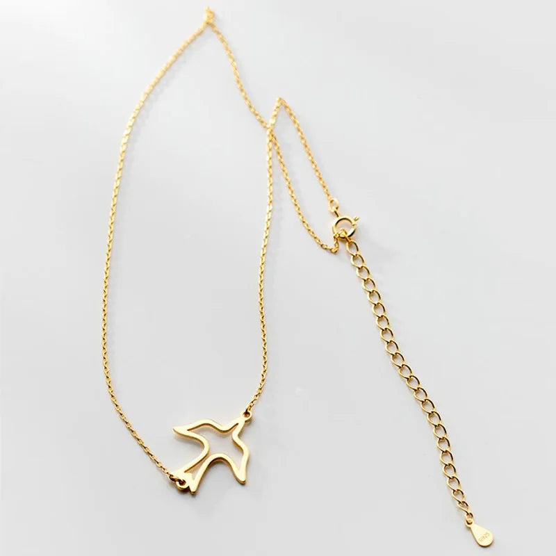 Trustdavis Real 925 Sterling Silver Fashion Gold Hollow Birds Clavicle Chain Necklace For Women Wedding Party Jewelry DA2705